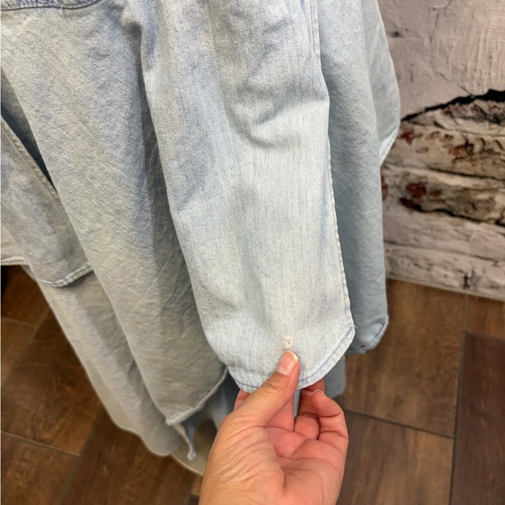 Vintage Pheobe Light Blue Denim Bohemian Hanker-chief Asymmetrical Layered Dress - Picture 7 of 12